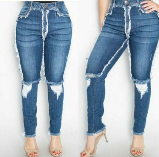 High Rise Frayed Seam Jeans